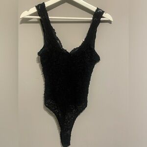 VTG 90’s Victoria's‎ Secret Gold Label Black Lace onesie Size Medium